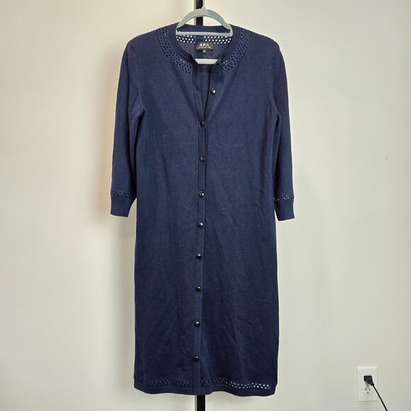 A.P.C. Cashmere Sweater Midi Dress Button Front Knit Crochet Luxury Minimalist M - Picture 1 of 7